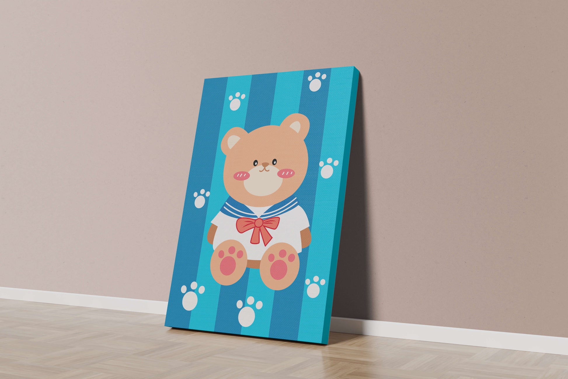 Adorable cartoon bear with sailor suit against striped background