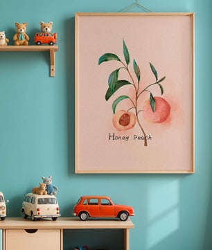 Watercolor Illustration of Honey Peach with Leaves on Light Background - Mi tienda