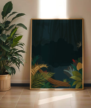 Illustrated Jungle Landscape with Lush Foliage