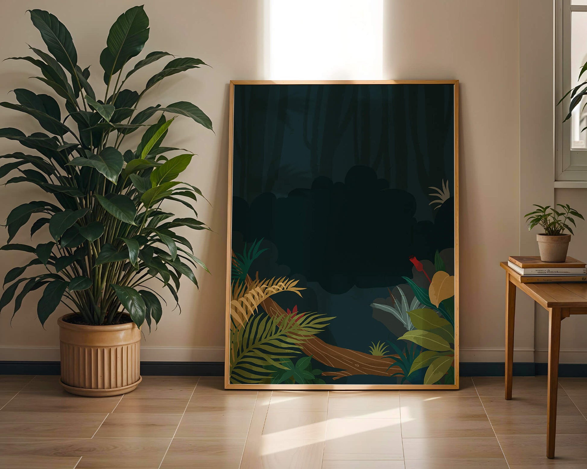 Illustrated Jungle Landscape with Lush Foliage