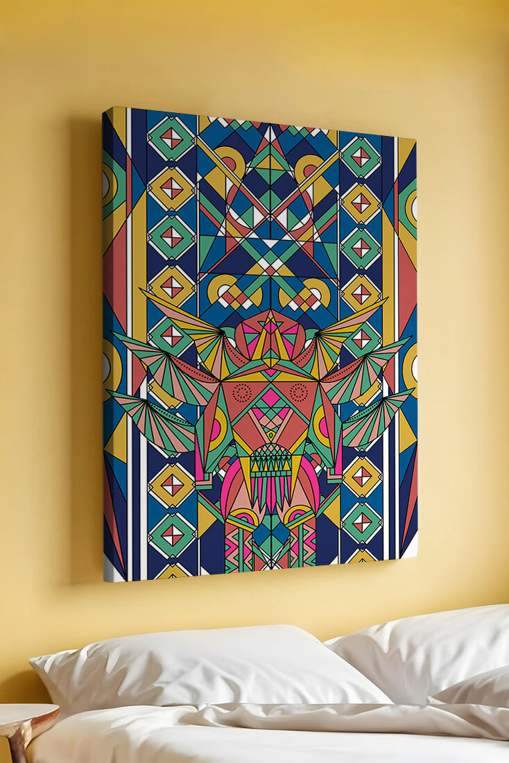 Arte abstracto geométrico colorido con patrones simétricos