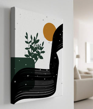 L'œuvre d'art abstraite de la nature avec une silhouette de plante et des formes géométriques