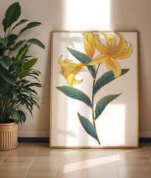 Elegante goldene Lilienillustration mit komplizierten Blattdetails