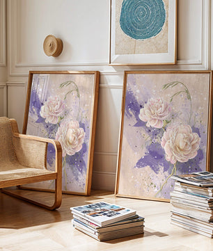 Elegant floral artwork with soft purple and pink hues