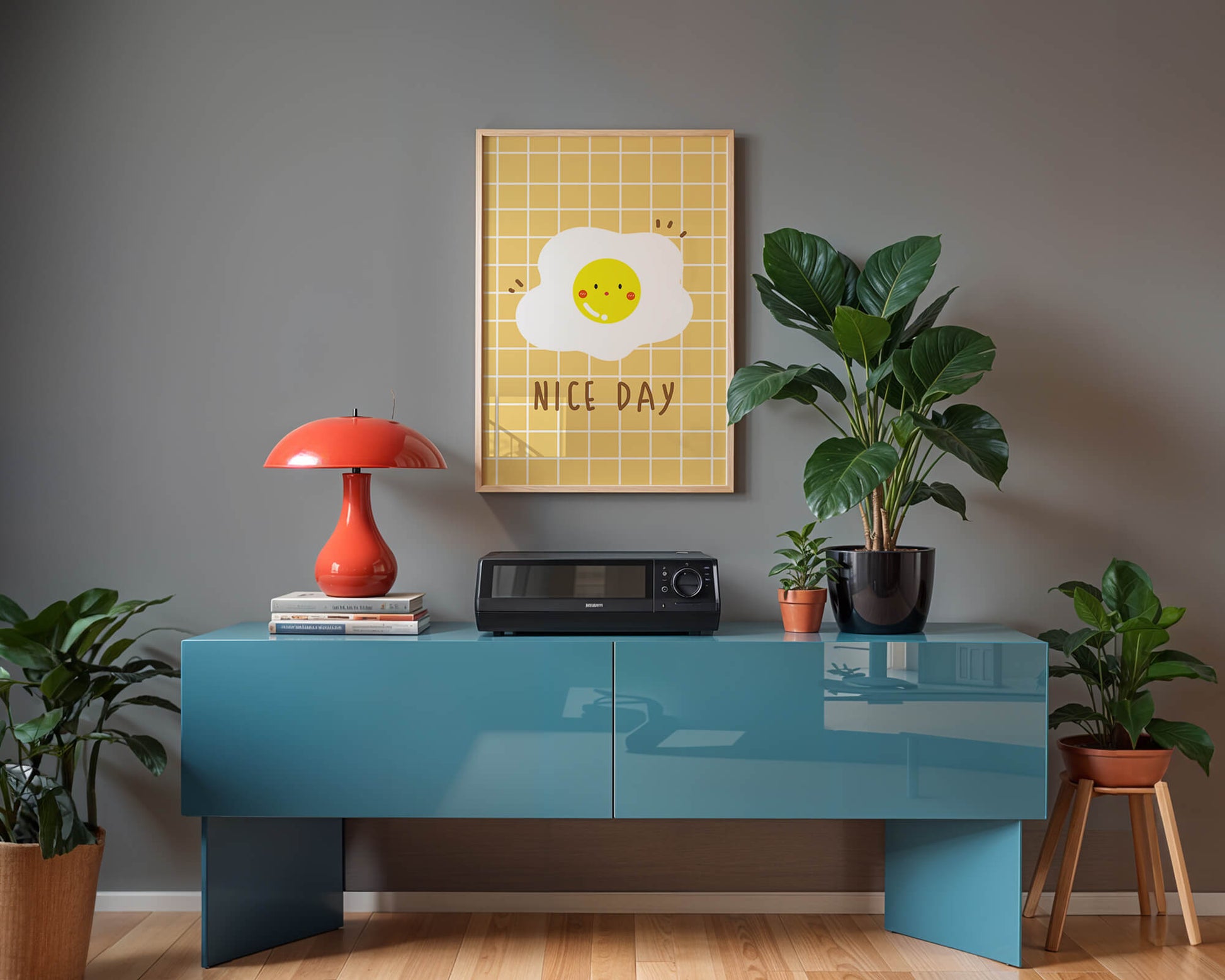 Cheerful egg illustration on yellow grid background