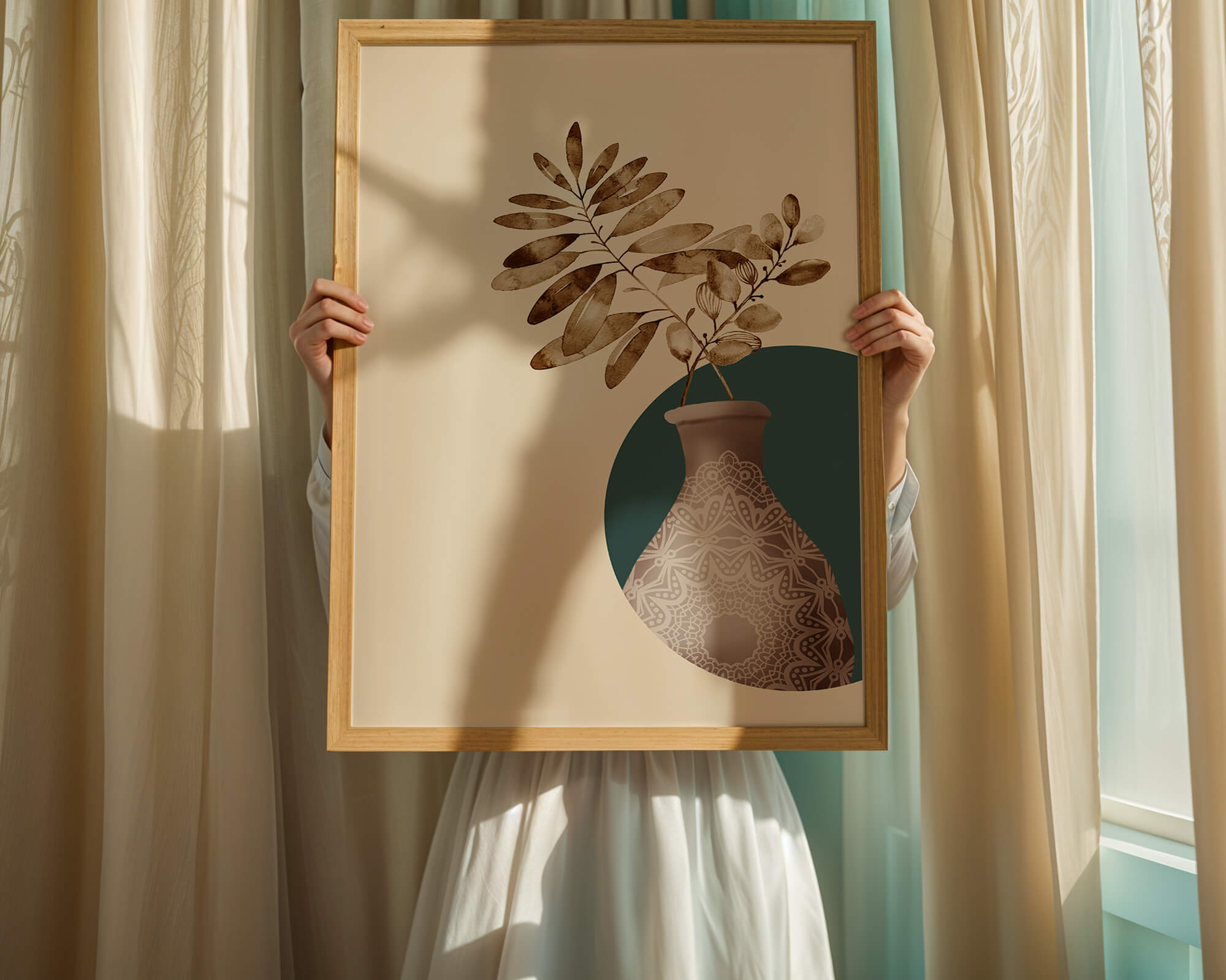 Elegant Botanical Illustration With Mandala Vase - Mi tienda
