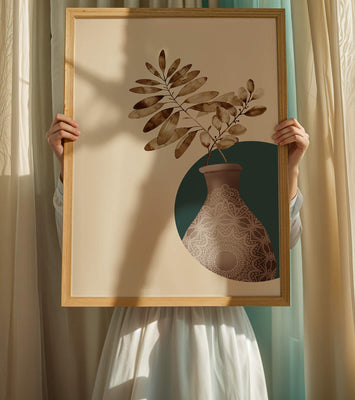 Elegant Botanical Illustration With Mandala Vase