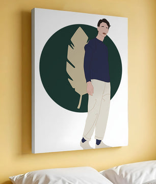 Illustration of a man standing with abstract leaf background