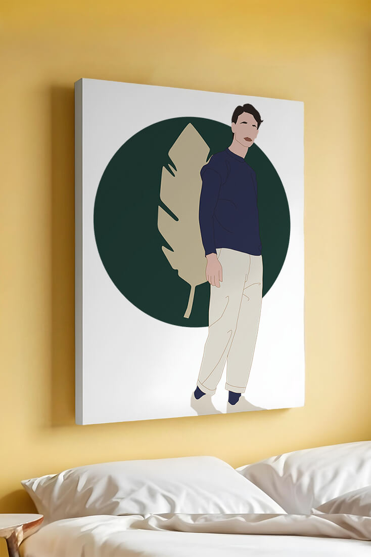 Illustration of a man standing with abstract leaf background
