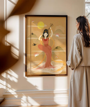 Serene Oriental Woman Playing Instrument Amidst Nature - Mi tienda