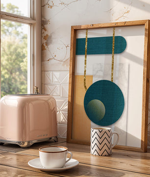 Abstract geometric design with gold accents and textured elements