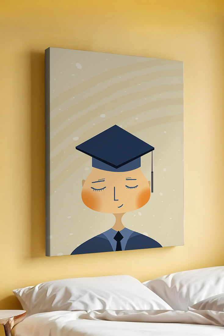 Illustration of a graduate with cap and closed eyes