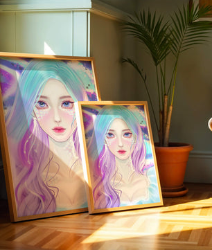 Fantasy portrait of a woman with pastel hair and vibrant features