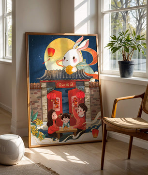 Célébration de la fête de la mi-automne avec un lapin et une réunion de famille