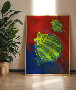 Obra de arte abstracta de sandía colorida con fondo vibrante