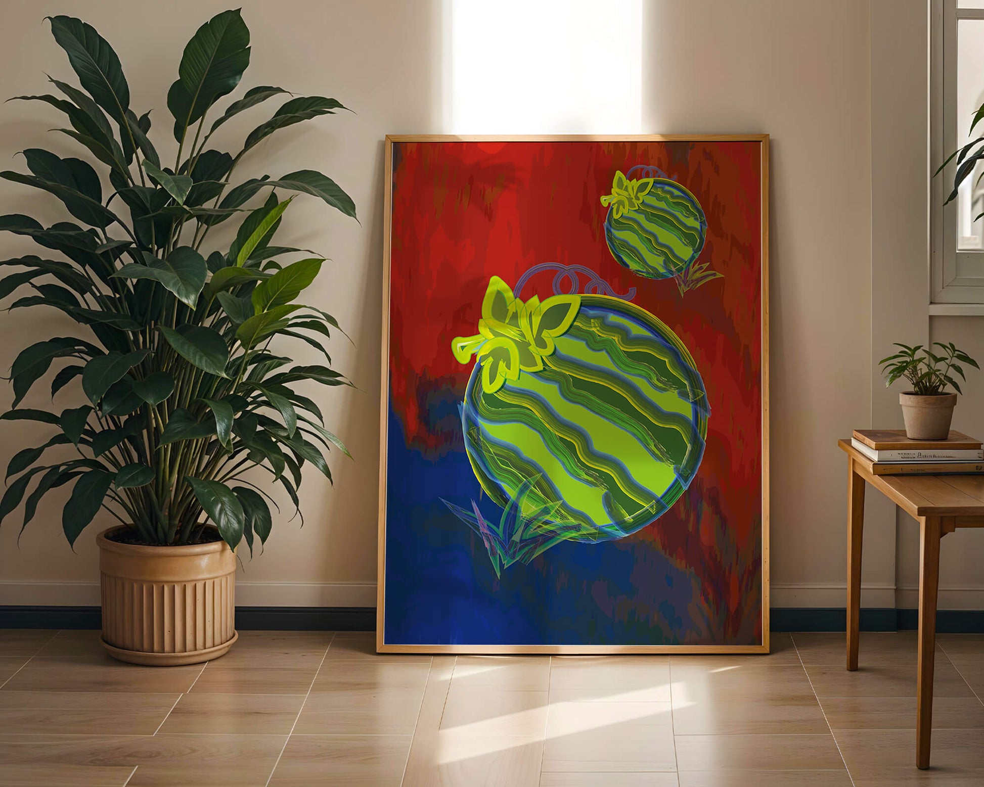 Abstract colorful watermelon artwork with vibrant background