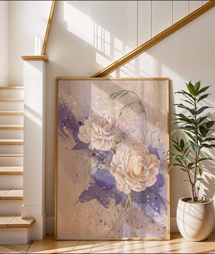 Elegant floral artwork with soft purple and pink hues