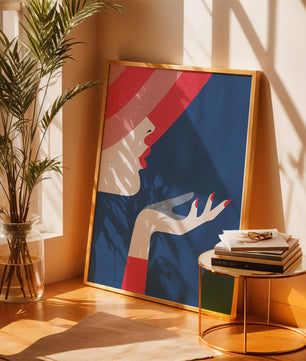 Elegant Woman with Red Hat and Stylized Hand - Mi tienda
