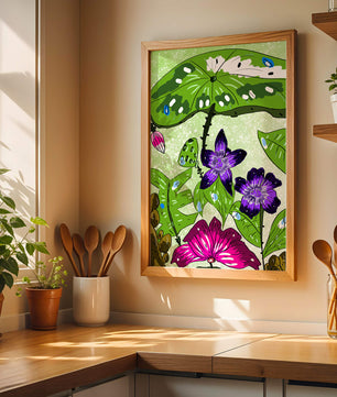 Bunte Blumenillustration mit exotischen Blumen und Blättern