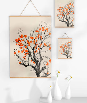Elegant watercolor tree with vibrant orange fruit