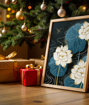 Elegant lotus flowers with dragonflies on a starry night background