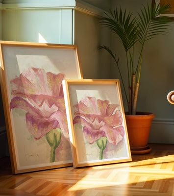 Beautiful pink flower painting with golden accents