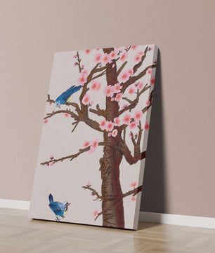 Ilustración encantadora de un árbol de cerezo con pájaros
