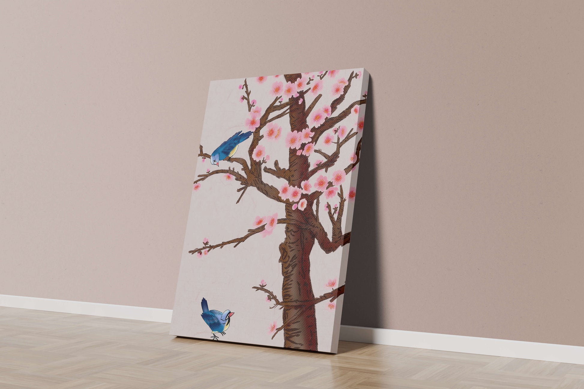 Charming illustration of cherry blossom tree with birds
