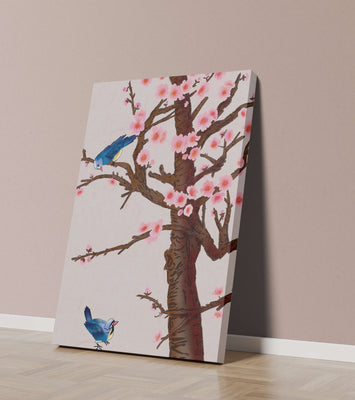 Charming illustration of cherry blossom tree with birds