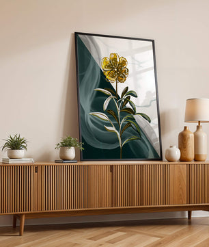 Elegant golden flower art with abstract background