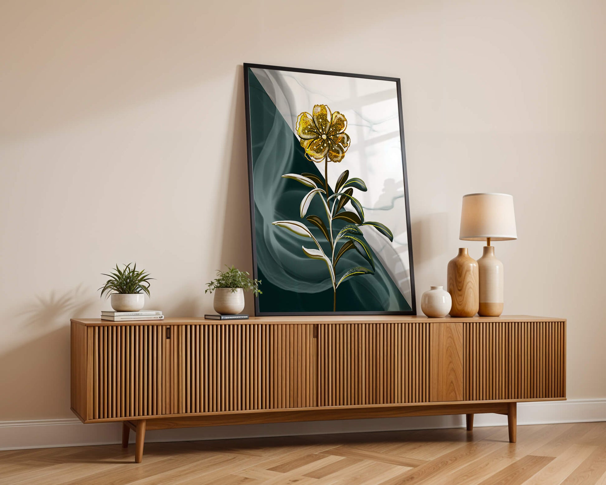 Elegant golden flower art with abstract background