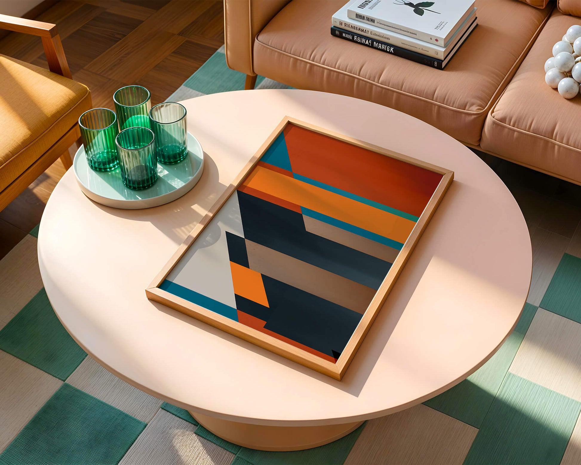 Arte abstracto geométrico con colores llamativos y formas dinámicas
