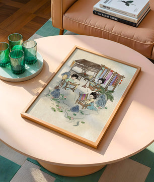 Charmante illustration des arts textiles traditionnels dans un cadre serein