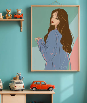 Stylish woman illustration with long hair in pastel shades