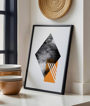 Abstract Geometric Composition with Orange Triangle and Cloudy Pattern - Mi tienda