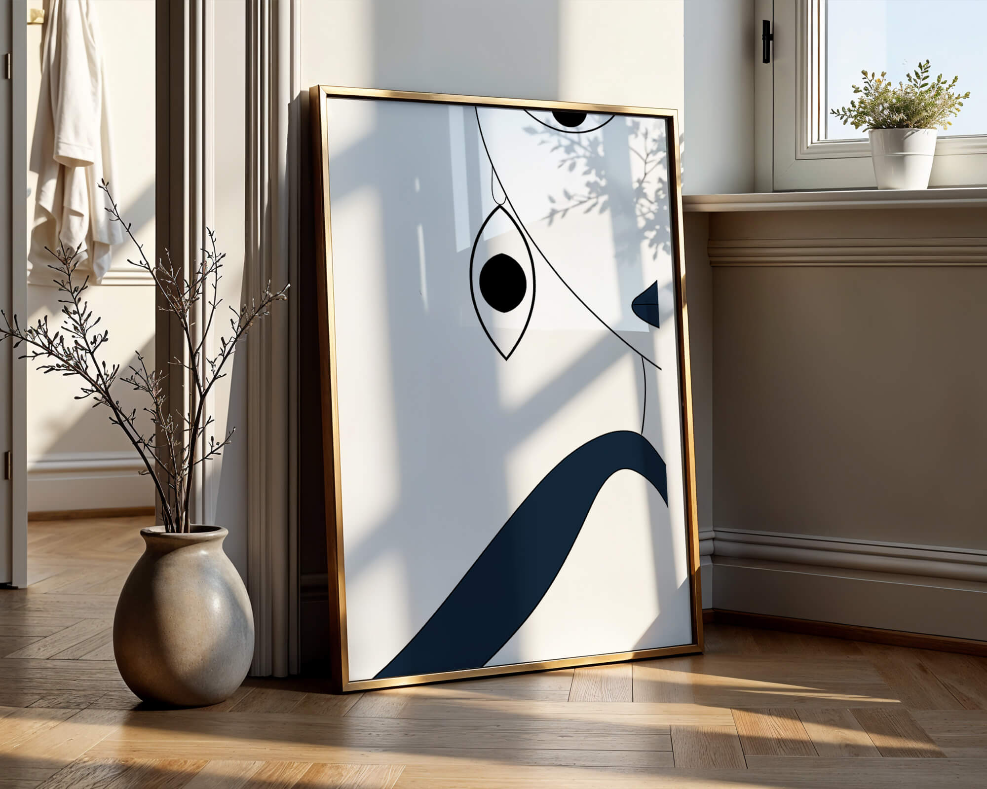 Abstract Minimalist Art with Geometric Shapes and Earring Detail - Mi tienda