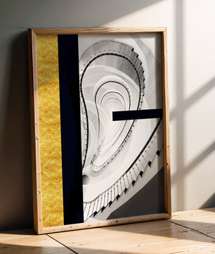 Abstract spiral staircase with a gold accent design