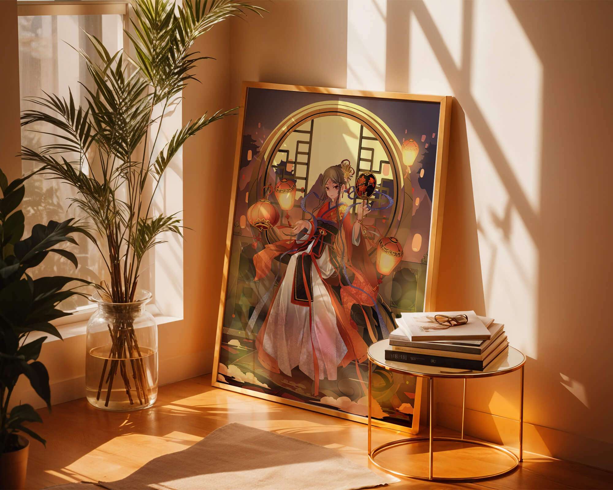 Elegant Asian-inspired fantasy artwork with lanterns