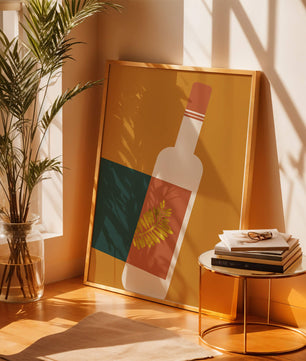 Modern Abstract Wine Bottle With Golden Leaf Design - Mi tienda