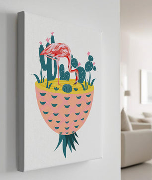 Flamingo with Cacti in Pineapple Vase Illustration