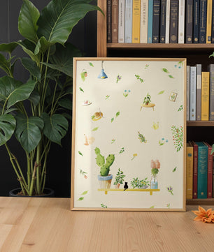 Illustration décorative avec des plantes et des éléments chaleureux