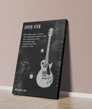 Ilustración de guitarra en blanco y negro artística con texto conmovedor