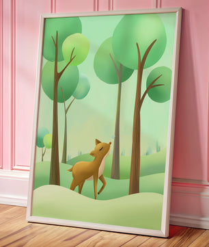 Gentle Deer and Butterfly in a Lush Forest Setting