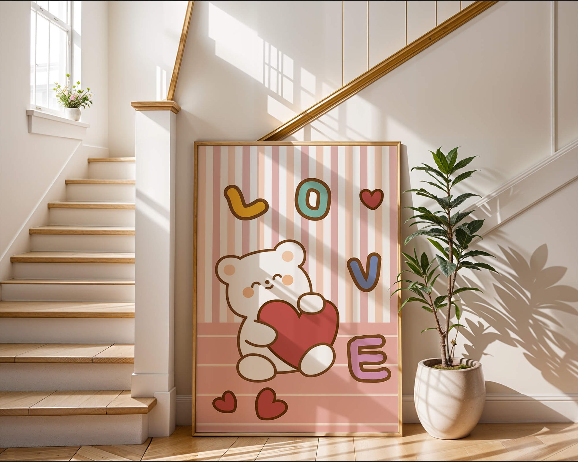 Adorable bear holding a heart in a playful love-themed illustration