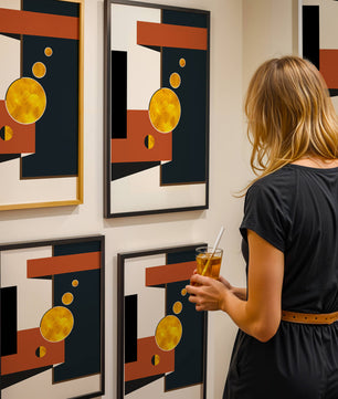 Abstract geometric artwork with golden circles and bold shapes - Mi tienda