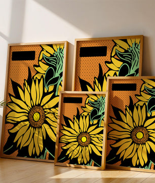 Colorful sunflower illustration with bold lines and dots
