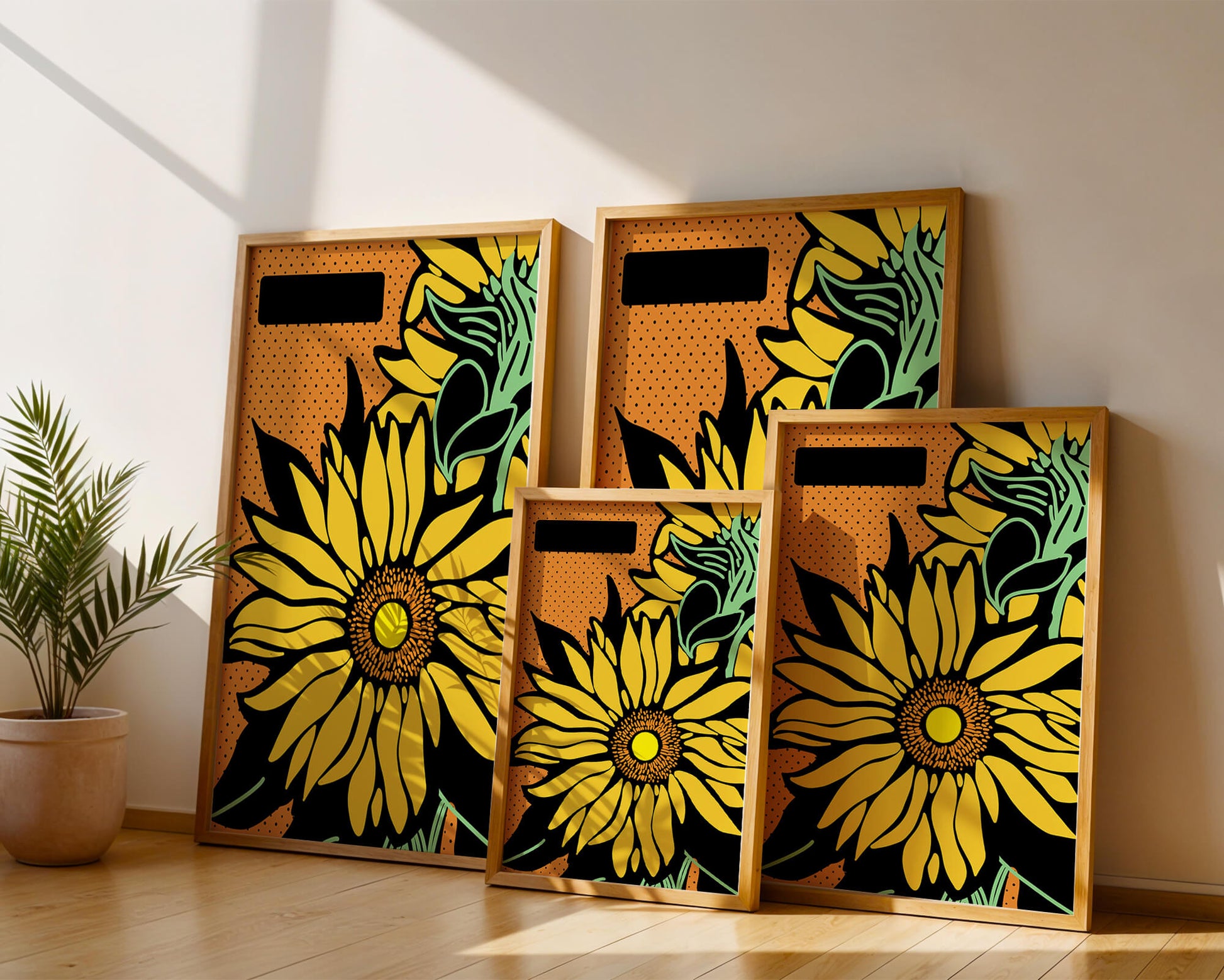 Colorful sunflower illustration with bold lines and dots