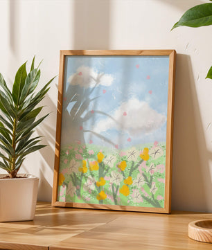 Paysage printanier avec nuages et fleurs
