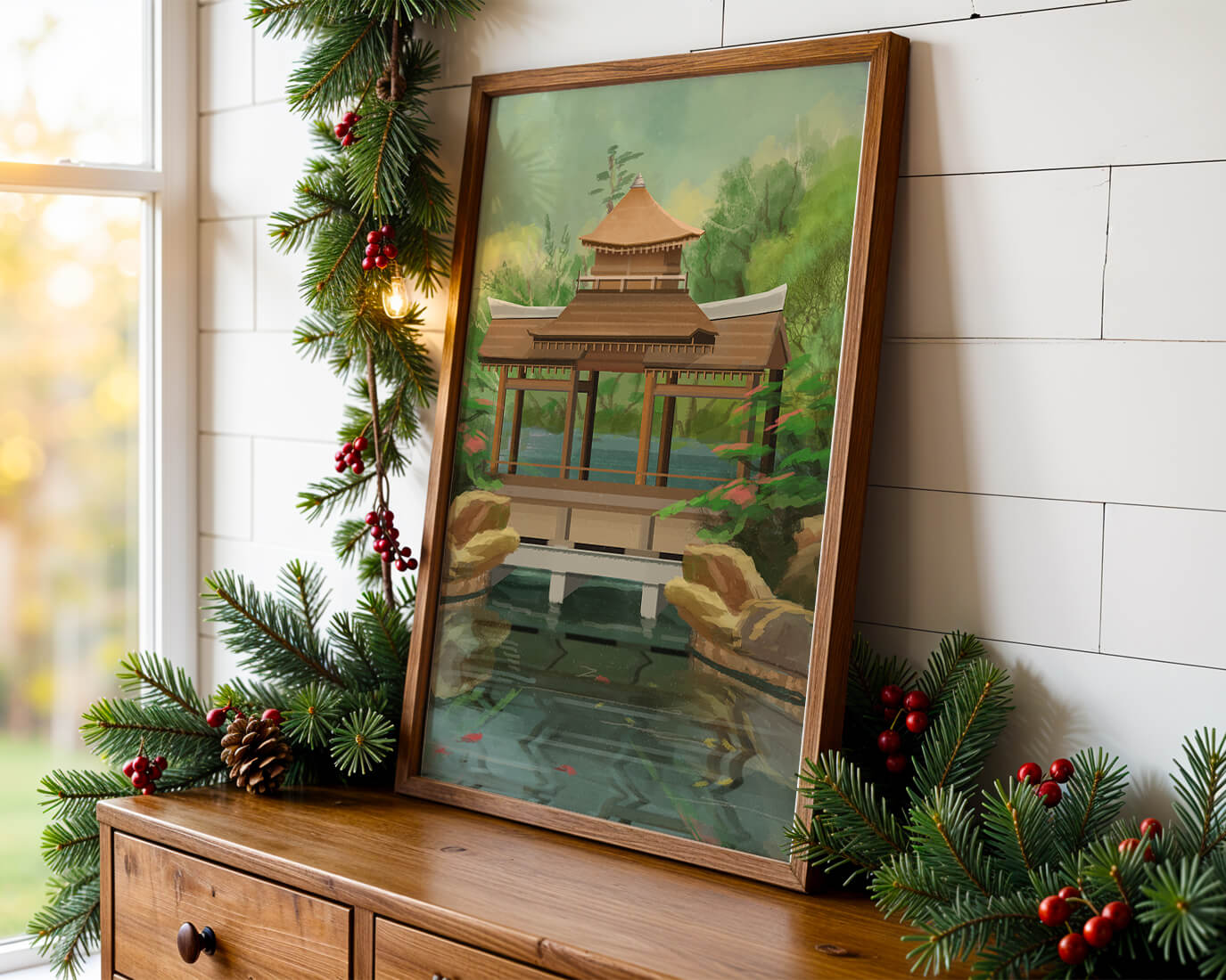 Traditional Japanese Garden Pavilion with Scenic Pond and Lush Greenery
