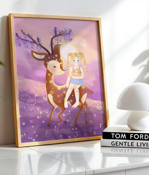 Whimsical Evening in the Enchanted Forest with Girl and Deer - Mi tienda